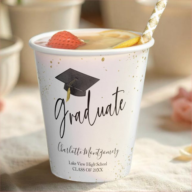 High School Grad Party Modern Splash Glitter Paper Cups (Creator Uploaded)