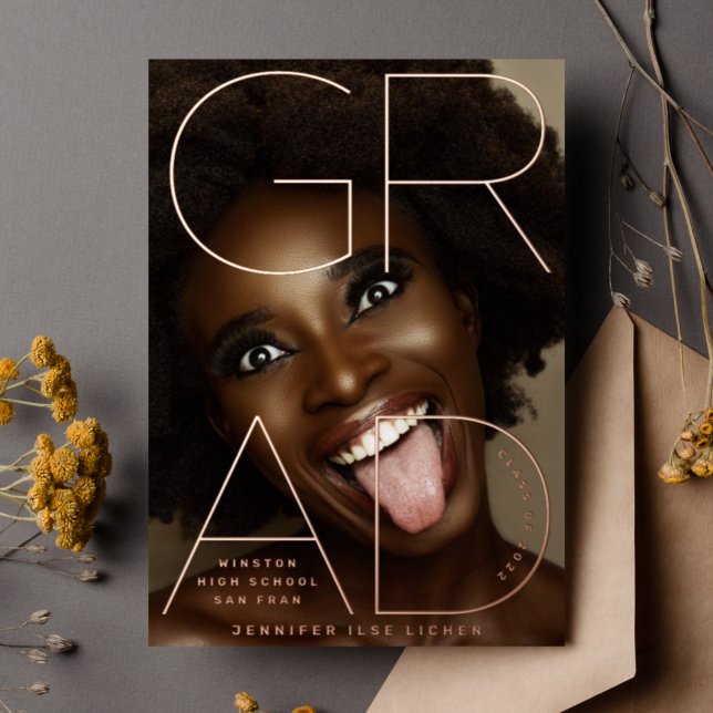 High School GRAD Real Rose Gold Foil Announcement (Creator Uploaded)