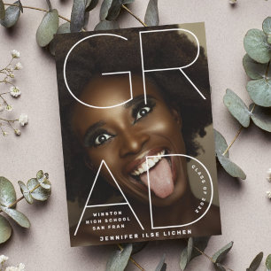 HIGH SCHOOL GRAD   White Modern Photo text script Announcement