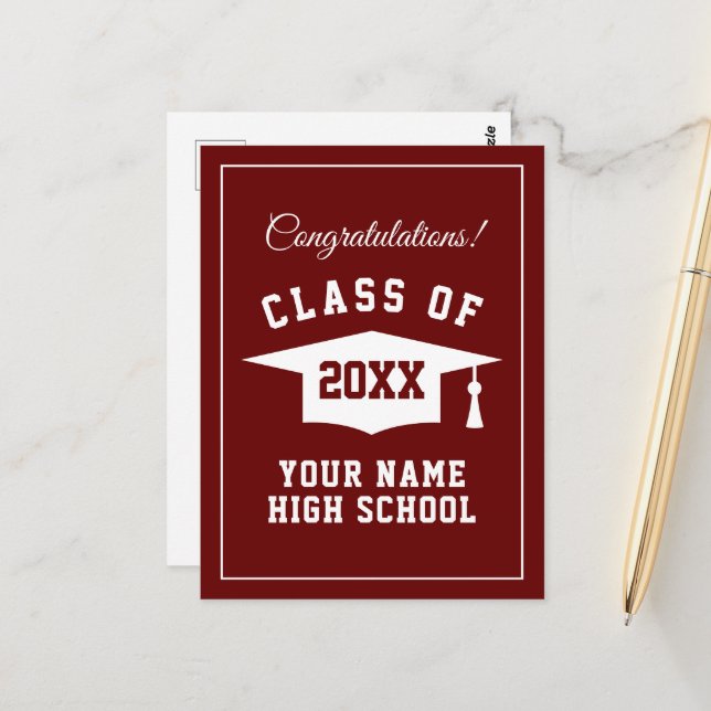 High School graduate maroon red postcards (Front/Back In Situ)