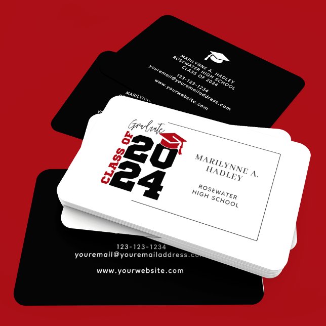 High School Graduate Red and Black Business Card (Creator Uploaded)