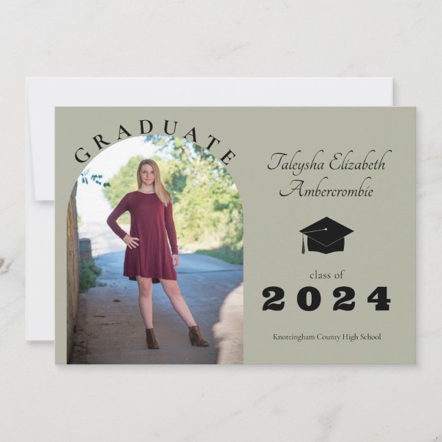 High School Graduate Sage Green Arch Graduation Announcement (Front)