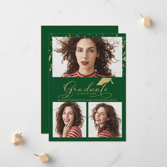 High School Graduation Announcement 3 Photo (Front/Back In Situ)