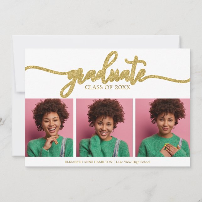 High School Graduation Announcement 3 Photo (Front)