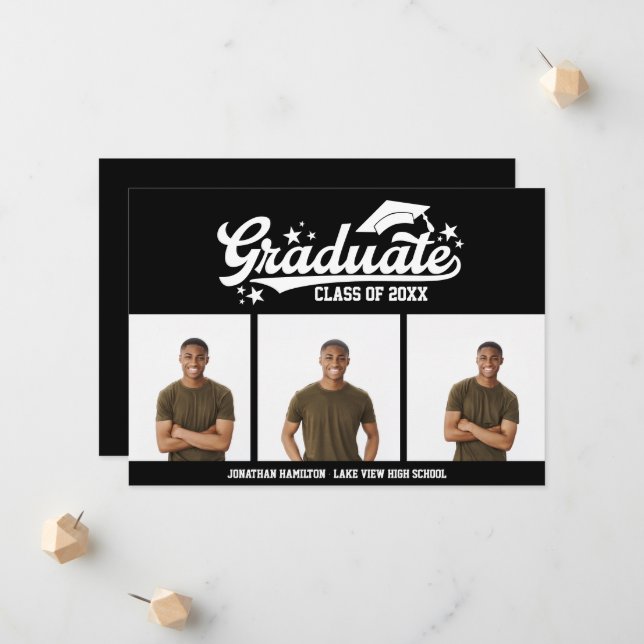 High School Graduation Announcement 3 Photo (Front/Back In Situ)