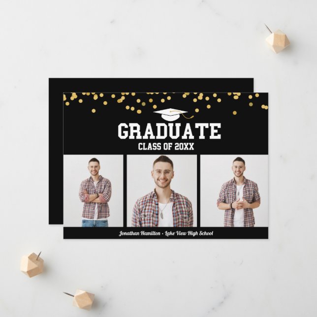 High School Graduation Announcement 3 Photo Cards (Front/Back In Situ)