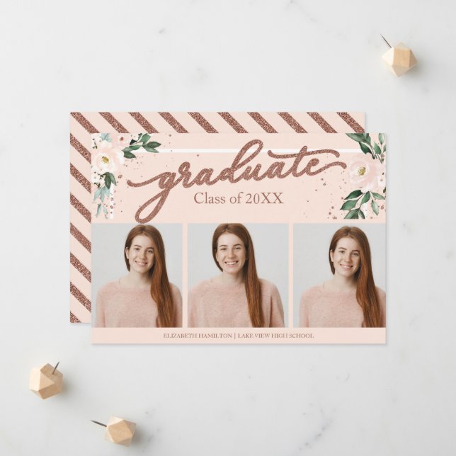 High School Graduation Announcement 3 Photo Cards (Front/Back In Situ)