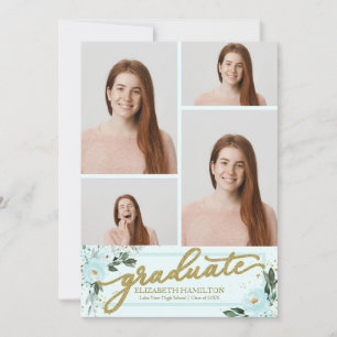High School Graduation Announcement 4 Photo Floral