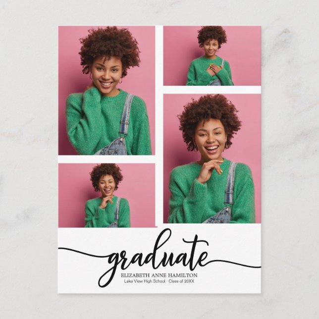 High School Graduation Announcement 4 Photo Postcard (Front)