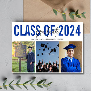 High School Graduation Blue Photo Collage Announcement