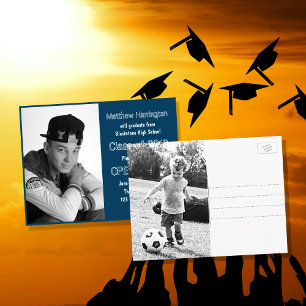 High School Graduation Blue Photo Postcard