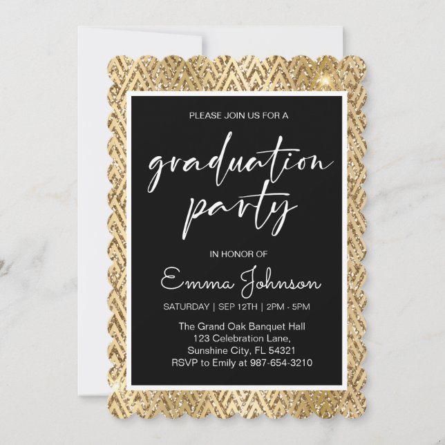 High School Graduation Class of 2025,gold grd Invitation (Front)