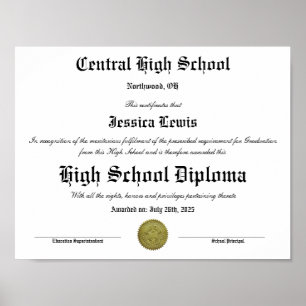  High School Graduation Graduate Diploma Poster