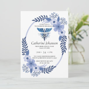 High School Graduation Invitation   Blue Floral Wr