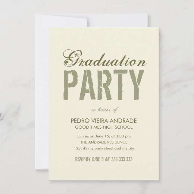 High School Graduation Party Photo Green Beige Invitation (Front)