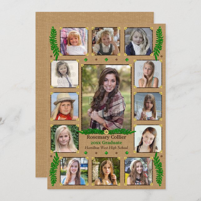 High School Graduation Party Rustic Photo Collage Invitation (Front/Back)