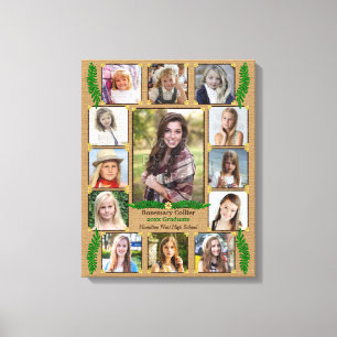 High School Graduation Photo Collage   Burlap Fern Canvas Print