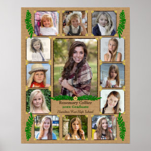 High School Graduation Photo Collage   Burlap Fern Poster