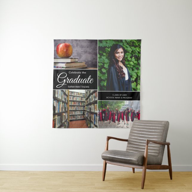 High School Graduation Photo Collage Graduate Tapestry (In Situ)