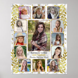 High School Graduation Photo Collage   Marble Gold Poster