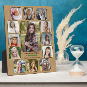 High School Graduation Photo Collage Rustic Burlap Plaque