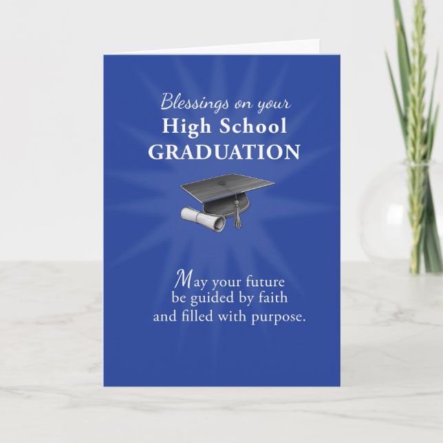 High School Graduation Religious Blessings Blue Card (Front)