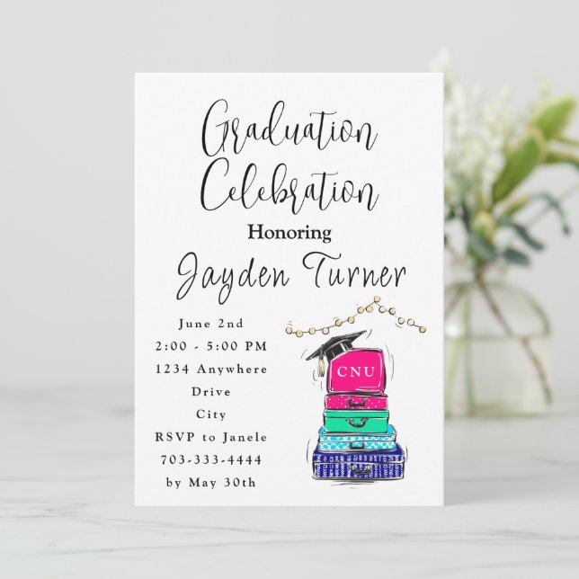 High School Graduation Suitcase Year School Invitation (Standing Front)