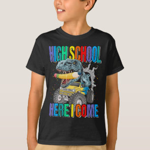 High School Here I Come Monster Truck Dinosaur Boy T-Shirt