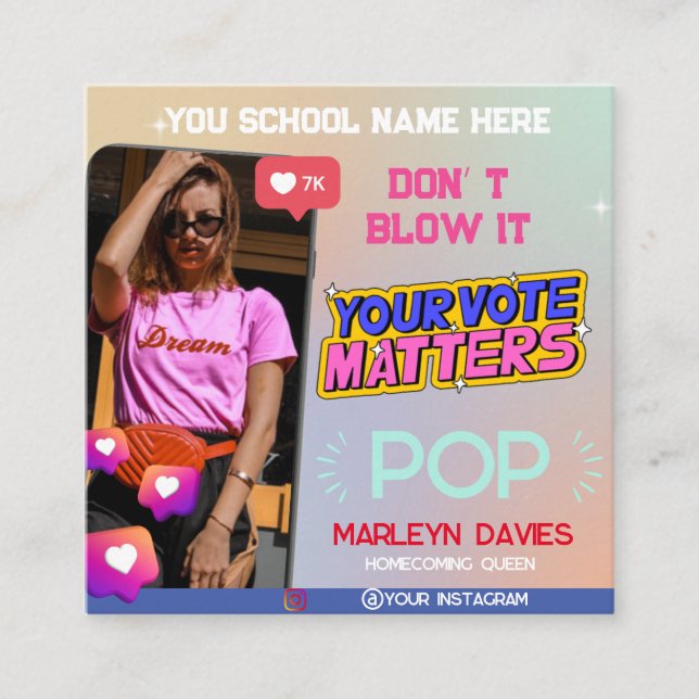  High School Homecoming Queen Vote Campaign Flyer Enclosure Card (Front)