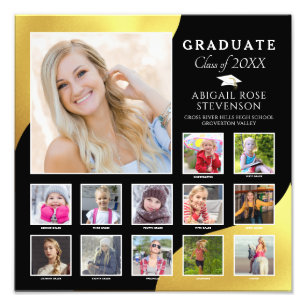 High School K-12 Photo Collage Black Brushed Gold Print