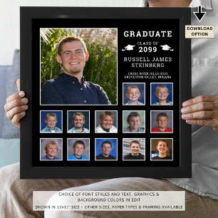 High School K-12 Photo Collage Custom Colours Poster