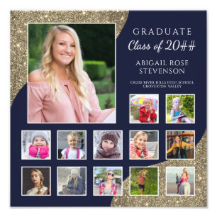 High School K-12 Photo Collage Navy Gold Glitter Print
