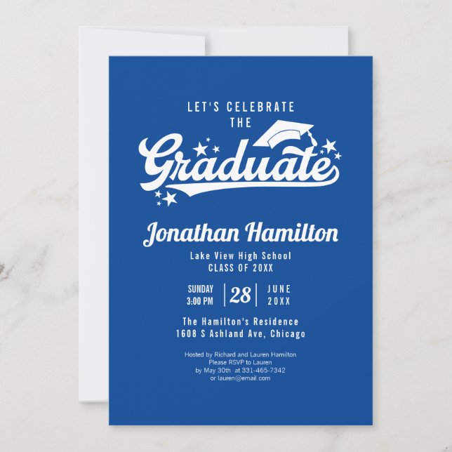 High School Let's Celebrate The Graduate Blue Invitation (Front)