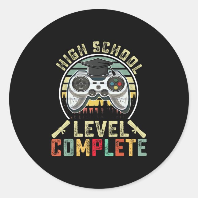 High School Level Complete Gamer School Graduation Classic Round Sticker (Front)
