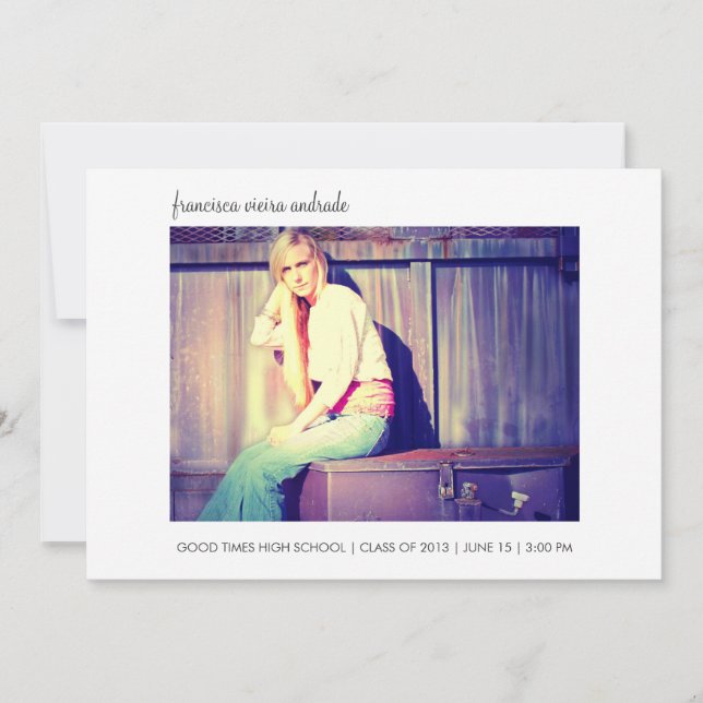 High School Photo Graduation 2013 White Minimalist Announcement (Front)