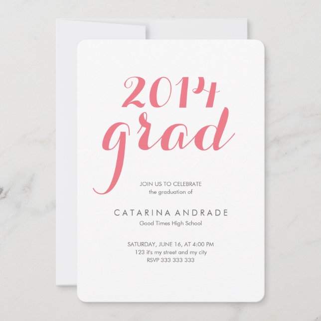 High School Photo Graduation Party 2014 Grad Pink Invitation (Front)