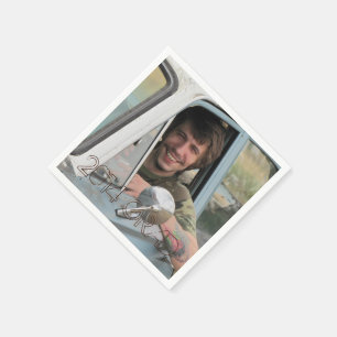 High School Photo Graduation Party Grunge Brown Napkin
