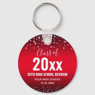 High School Reunion Any Year Confetti Red Key Ring