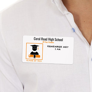 High School Reunion Black Orange Paper Name Tag