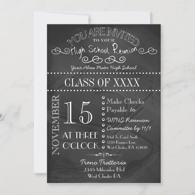 High School Reunion Chalkboard Invitation (Front)