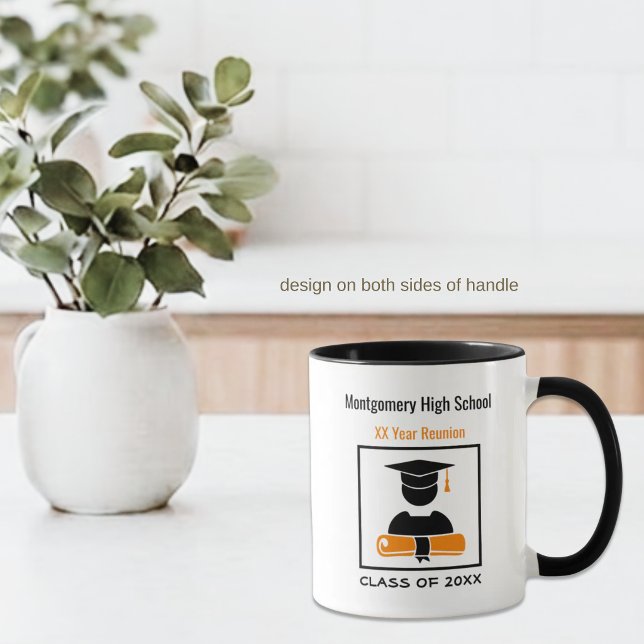 High School Reunion Custom Black Orange Coffee Mug (Black and gold class reunion coffee mug template)