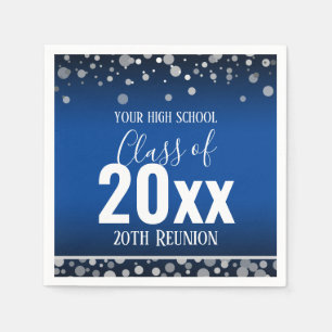 High School Reunion Elegant Confetti Blue Napkin