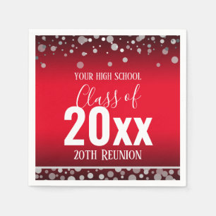 High School Reunion Elegant Confetti Red Napkin