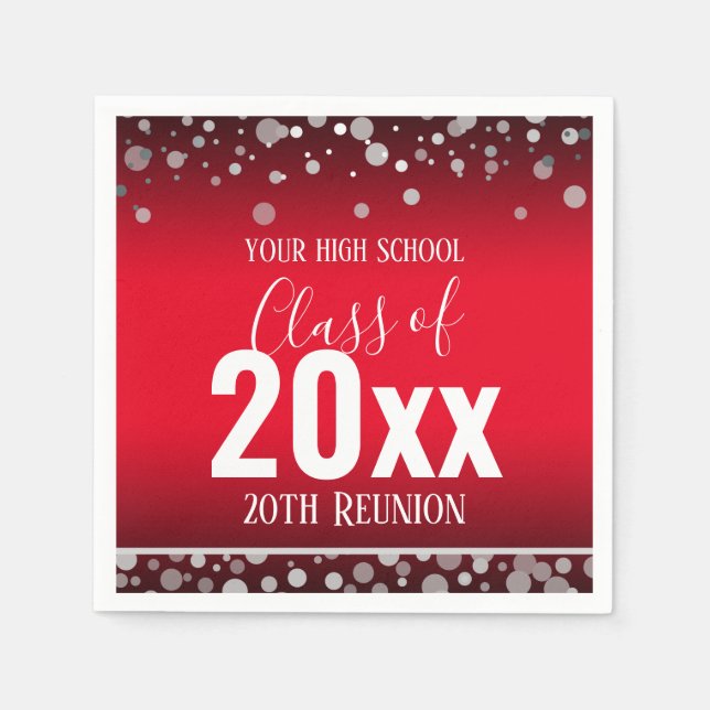High School Reunion Elegant Confetti Red Napkin (Front)