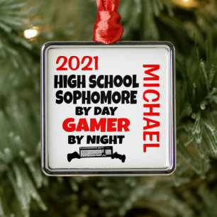 High School Sophomore Loves Playing Video Games Metal Tree Decoration