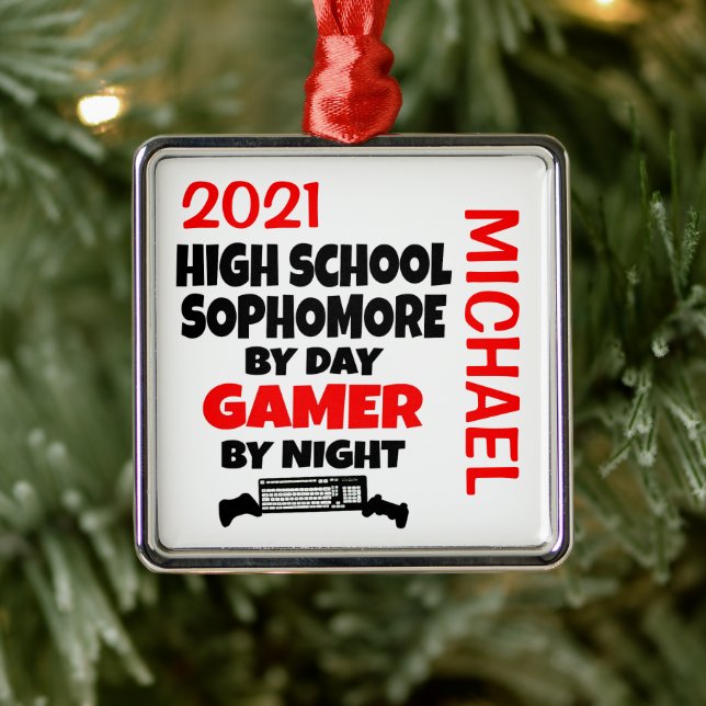 High School Sophomore Loves Playing Video Games Metal Tree Decoration (Tree)