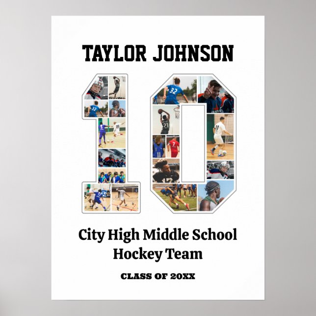 High School Sports Player Number 10 Photo Collage Poster (Front)