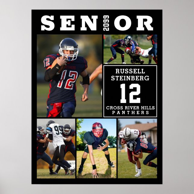 High School Sports Senior 5 Photo Collage Poster (Front)