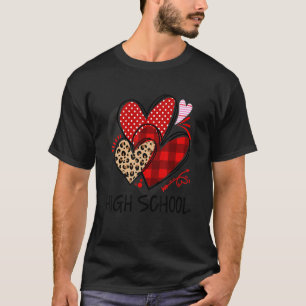 High School Teacher Buffalo Plaid Leopard Valentin T-Shirt
