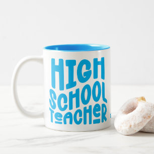 High School Teacher Light Blue Text Two-Tone Coffee Mug